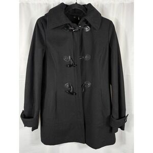 Calvin Klein Womens Black Wool Blend Hooded Toggle Coat Jacket XS